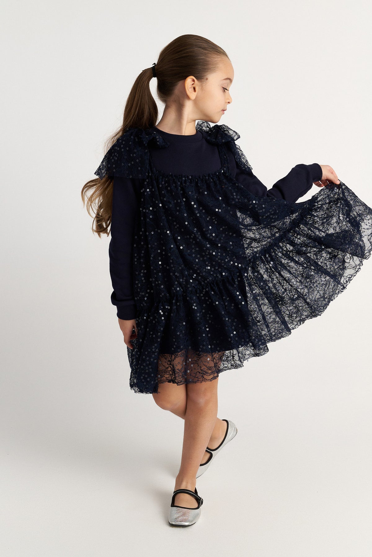 TWO IN A CASTLE Saphire Set Of Three Top Shorts And Sequin Lace Dress 2-12Y