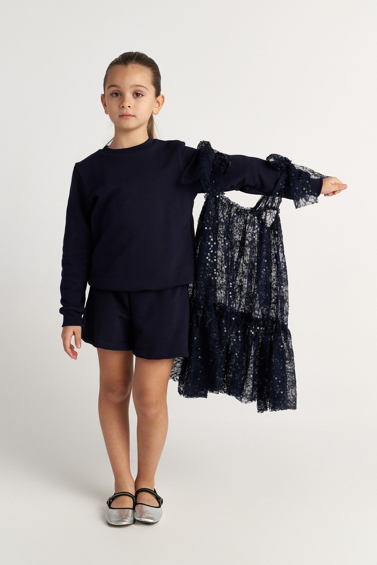 TWO IN A CASTLE Saphire Set Of Three Top Shorts And Sequin Lace Dress 2-12Y