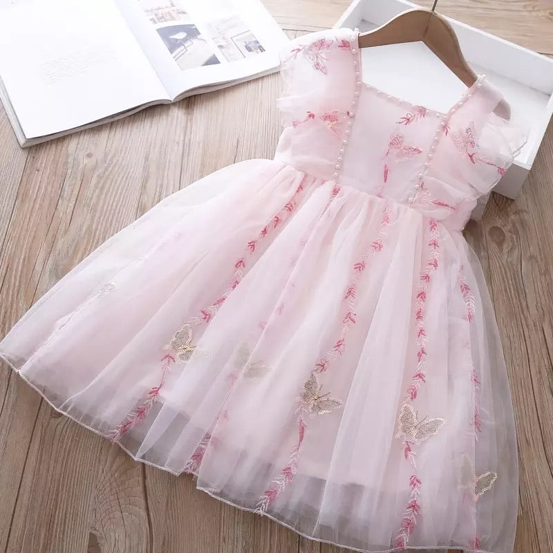 Tutu φόρεμα ροζ με πεταλούδα και πέρλες