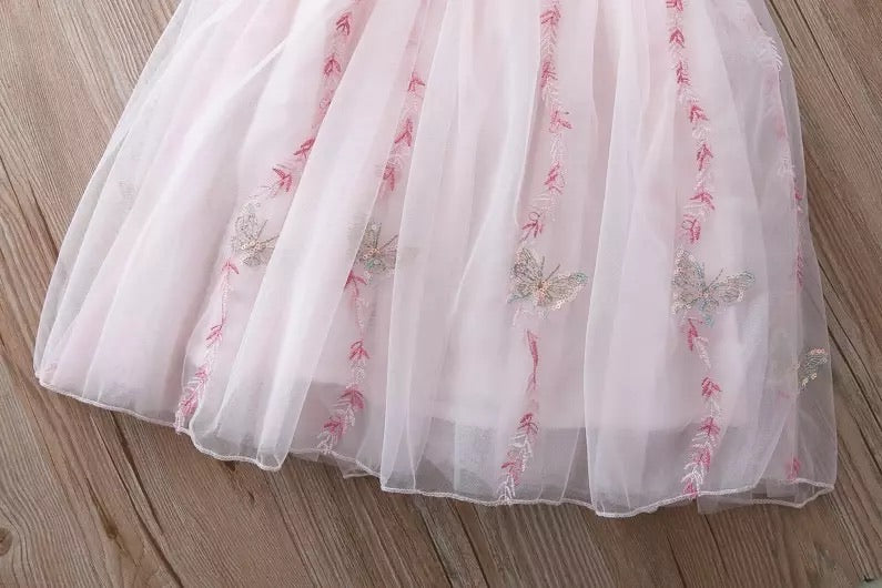 Tutu φόρεμα ροζ με πεταλούδα και πέρλες